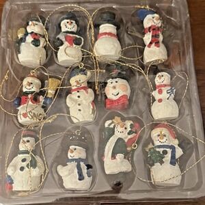 Set of 12 Mini Snowman Ornaments 1.5" Resin Figurines Holiday Christmas NIB